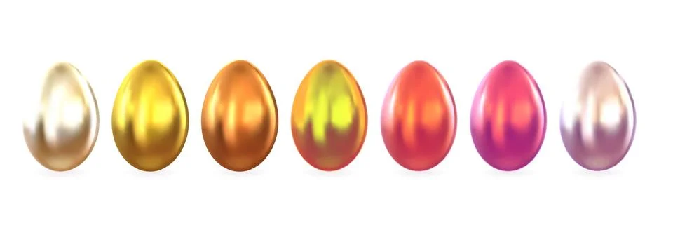 Set of different realistic shiny Easter eggs isolated on white background Stock Illustration
