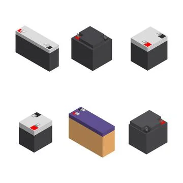 Set of different rechargeable batteries, 3D vector illustration. Stock Illustration