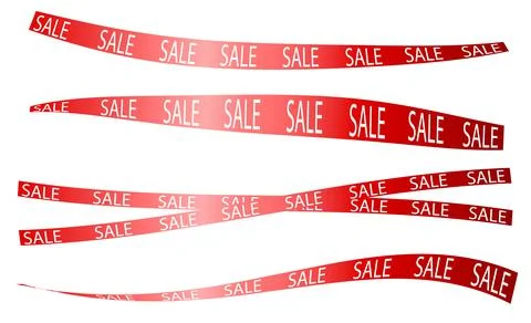 A set of different red ribbon banners with the inscription SALE, on a white and Stock Illustration