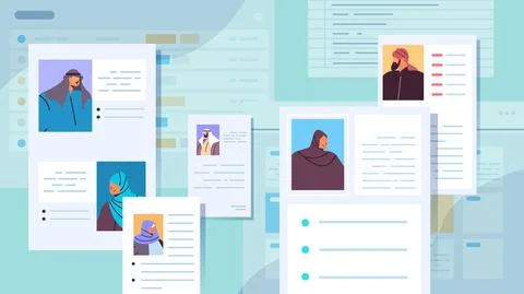 Set of different resume curriculum vitae papers with photo and personal info of Stock Illustration
