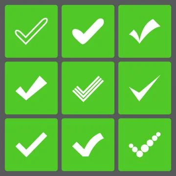 Set of different retro check marks or ticks Stock Illustration