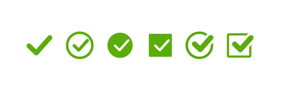 Set of different retro vector check marks or ticks. Confirmation acceptance p Stock Illustration