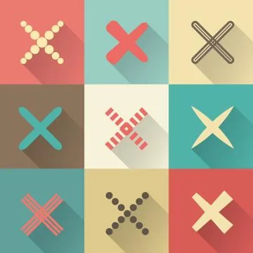Set of different retro vector crosses and tics Stock Illustration
