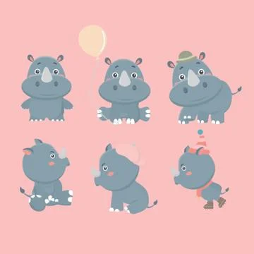 Set of different rhinoceroses. イラスト素材