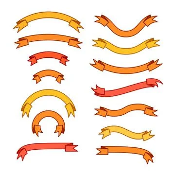 Set of different ribbons, orange, red, yellow tapes, banner collection, vector Stock Illustration