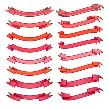 Set of different ribbons, red and pink tape banner collection, vector Stock Illustration