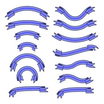 Set of different ribbons with strips, blue tape banner collection, vector Stock Illustration