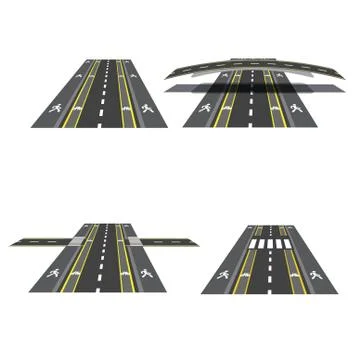 Set of different road sections with peshihodnymi crossings, bicycle paths, .. Stock Illustration