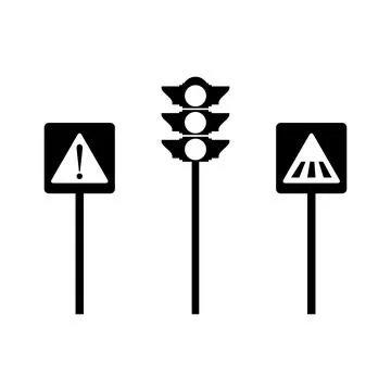 Set of different road signs, flat vector illustration. Stock Illustration