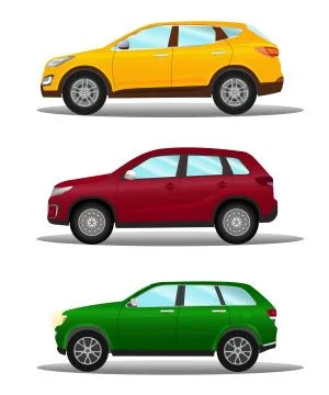Set of different off-road vehicles in three colors Stock Illustration