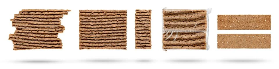 Set of different rye chips on a white background. The chips are stacked one on Stock Photos