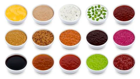 Set of different sauces isolated on white background Stock-Fotos