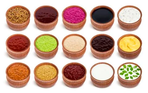 Set of different sauces isolated on white background Foto stock