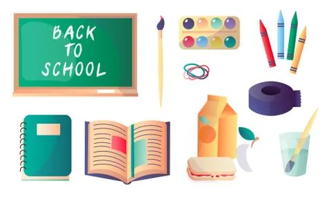 Set of different school and educational supplies. Vector illustration in flat Stock Illustration