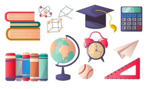 Set of different school and educational supplies. Vector illustration in flat イラスト素材