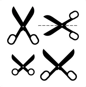 Set of different scissors silhouettes. Isolated Illustrazione stock