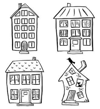 Set of different scribbled houses Stock Illustration