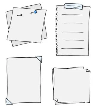 Set of different scribbled notepads with free space Stock Illustration