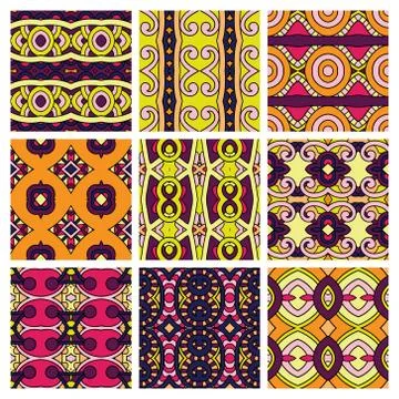 Set of different seamless colored vintage geometric pattern Stock-Illustration