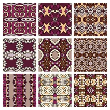 Set of different seamless colored vintage geometric pattern Stock-Illustration