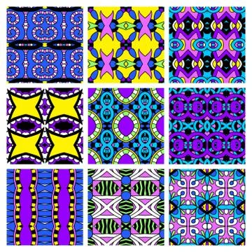 Set of different seamless colored vintage geometric pattern Stock Illustration