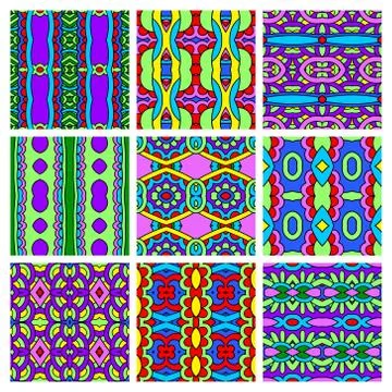 Set of different seamless colored vintage geometric pattern Stock Illustration