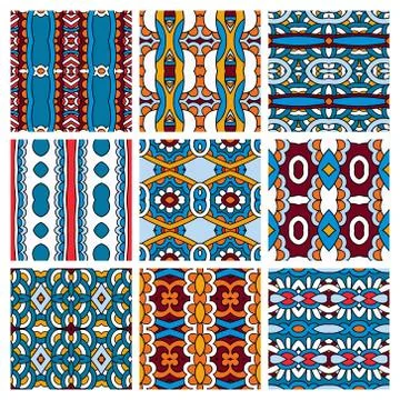 Set of different seamless colored vintage geometric pattern Stock-Illustration