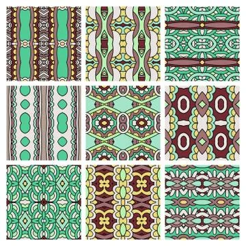 Set of different seamless colored vintage geometric pattern Illustration