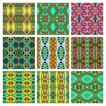 Set of different seamless colored vintage geometric pattern Stock-Illustration