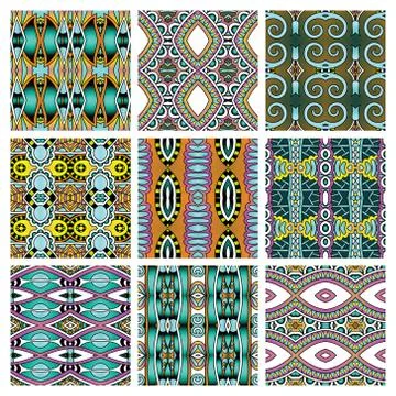 Set of different seamless colored vintage geometric pattern Illustrazione stock