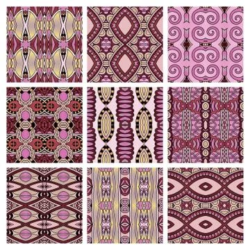 Set of different seamless colored vintage geometric pattern Illustrazione stock