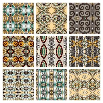 Set of different seamless colored vintage geometric pattern Stock Illustration