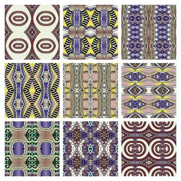 Set of different seamless colored vintage geometric pattern Stock-Illustration