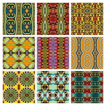 Set of different seamless colored vintage geometric pattern Stock Illustration