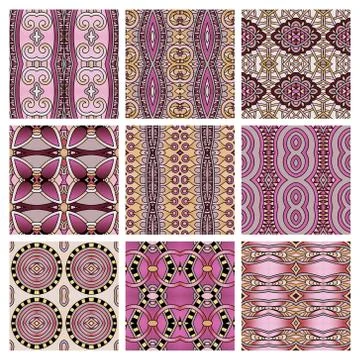 Set of different seamless colored vintage geometric pattern Stock-Illustration