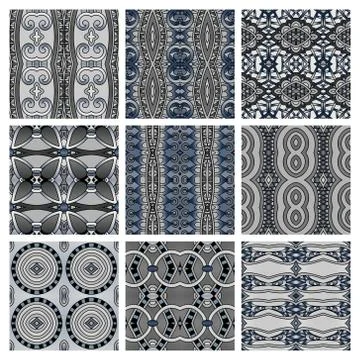 Set of different seamless colored vintage geometric pattern Stock Illustration