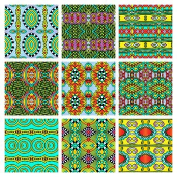 Set of different seamless colored vintage geometric pattern Illustration