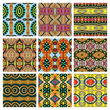 Set of different seamless colored vintage geometric pattern Stock-Illustration