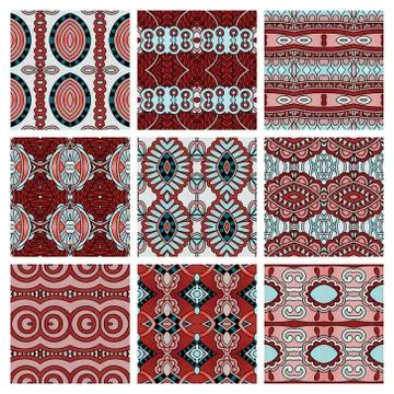 Set of different seamless colored vintage geometric pattern Stock-Illustration