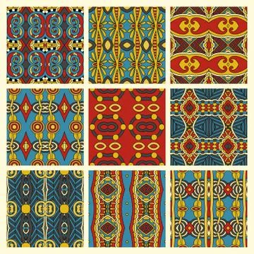 Set of different seamless colored vintage geometric pattern 스톡 일러스트