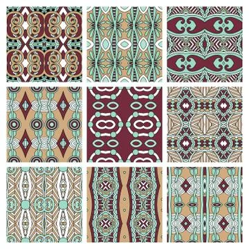 Set of different seamless colored vintage geometric pattern Stock Illustration
