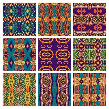 Set of different seamless colored vintage geometric pattern Stock-Illustration