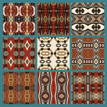Set of different seamless colored vintage geometric pattern Stock-Illustration