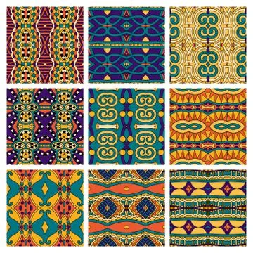 Set of different seamless colored vintage geometric pattern Stock-Illustration