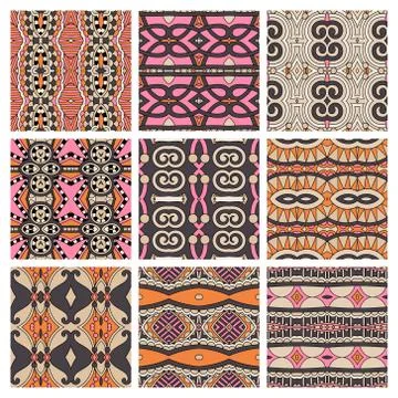 Set of different seamless colored vintage geometric pattern Illustration