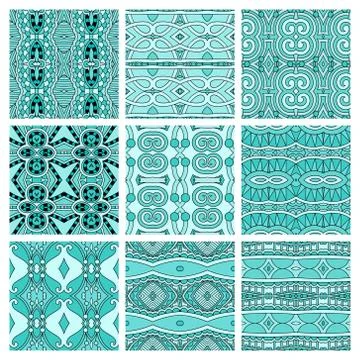 Set of different seamless colored vintage geometric pattern Illustration