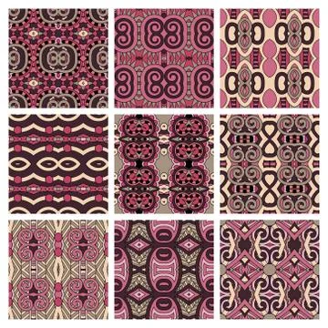 Set of different seamless colored vintage geometric pattern Illustrazione stock