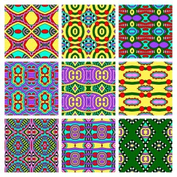 Set of different seamless colored vintage geometric pattern Stock-Illustration