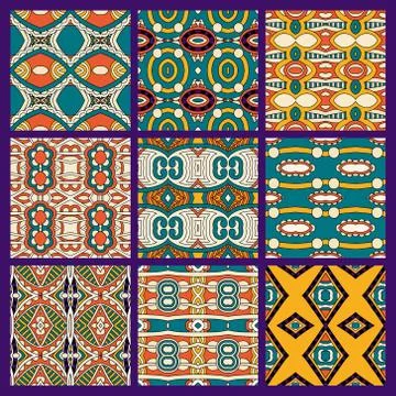 Set of different seamless colored vintage geometric pattern Illustration
