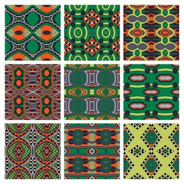 Set of different seamless colored vintage geometric pattern Ilustración de archivo